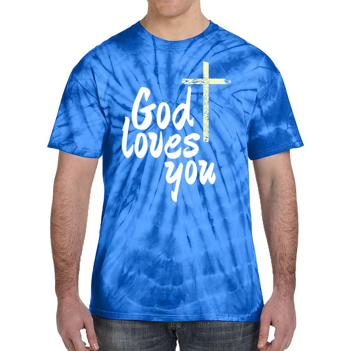 God Loves You Big Christian Cross Gift Tie-Dye T-Shirt