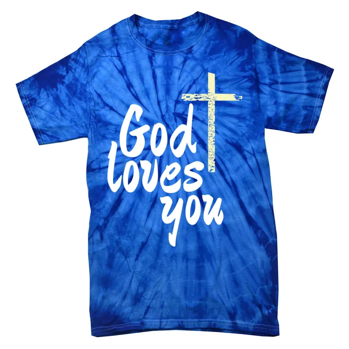 God Loves You Big Christian Cross Gift Tie-Dye T-Shirt