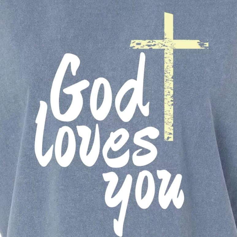 God Loves You Big Christian Cross Gift Garment-Dyed Women's Muscle Tee