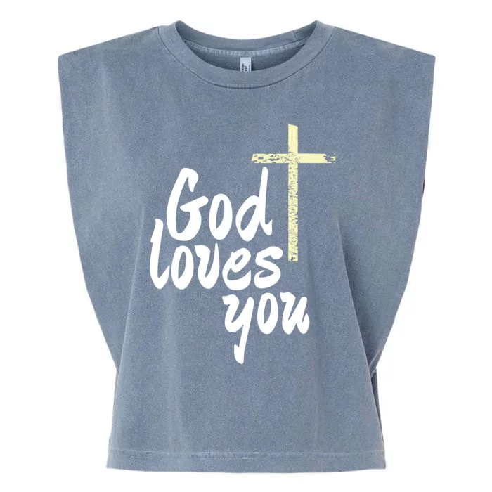 God Loves You Big Christian Cross Gift Garment-Dyed Women's Muscle Tee