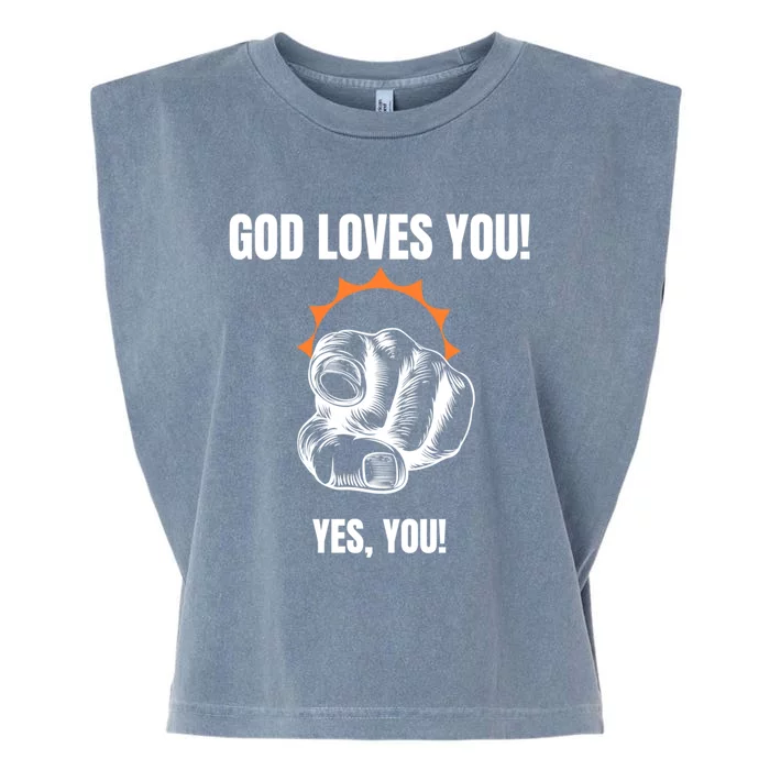 God Loves You Christian Faithful Funny Gift Jesus Religious Halo Gift Garment-Dyed Women's Muscle Tee