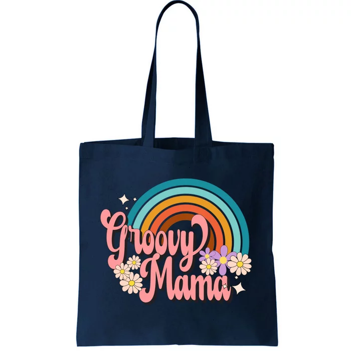 Groovy Mama 70s Retro Hippie 70s Floral Rainbow Mom Style Tote Bag