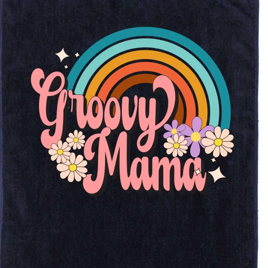 Groovy Mama 70s Retro Hippie 70s Floral Rainbow Mom Style Platinum Collection Golf Towel