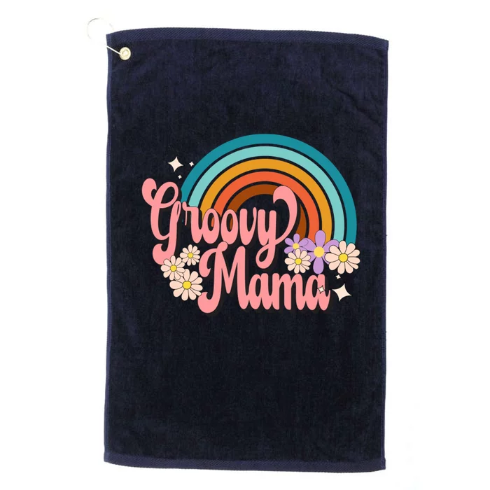 Groovy Mama 70s Retro Hippie 70s Floral Rainbow Mom Style Platinum Collection Golf Towel