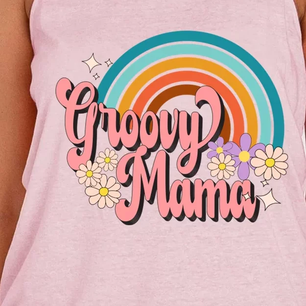 Groovy Mama 70s Retro Hippie 70s Floral Rainbow Mom Style Women's Knotted Racerback Tank