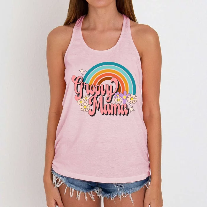 Groovy Mama 70s Retro Hippie 70s Floral Rainbow Mom Style Women's Knotted Racerback Tank