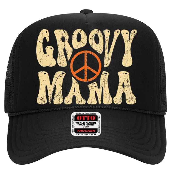 Groovy Mama 70s Aesthetic Nostalgia 1970's Retro Mom High Crown Mesh Trucker Hat