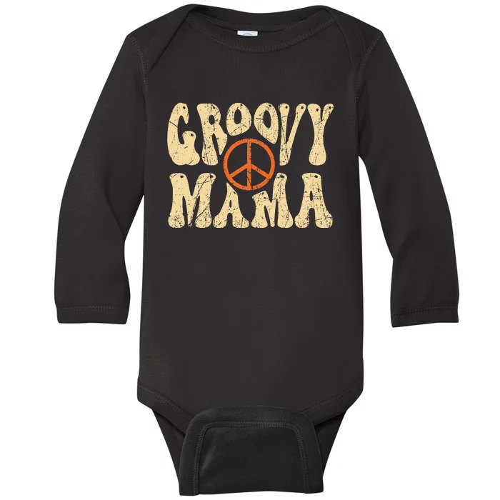 Groovy Mama 70s Aesthetic Nostalgia 1970's Retro Mom Baby Long Sleeve Bodysuit