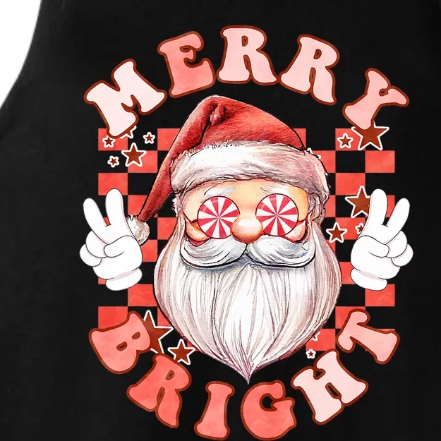 Groovy Merry And Bright Funny Santa Retro Christmas Ladies Tri-Blend Wicking Tank