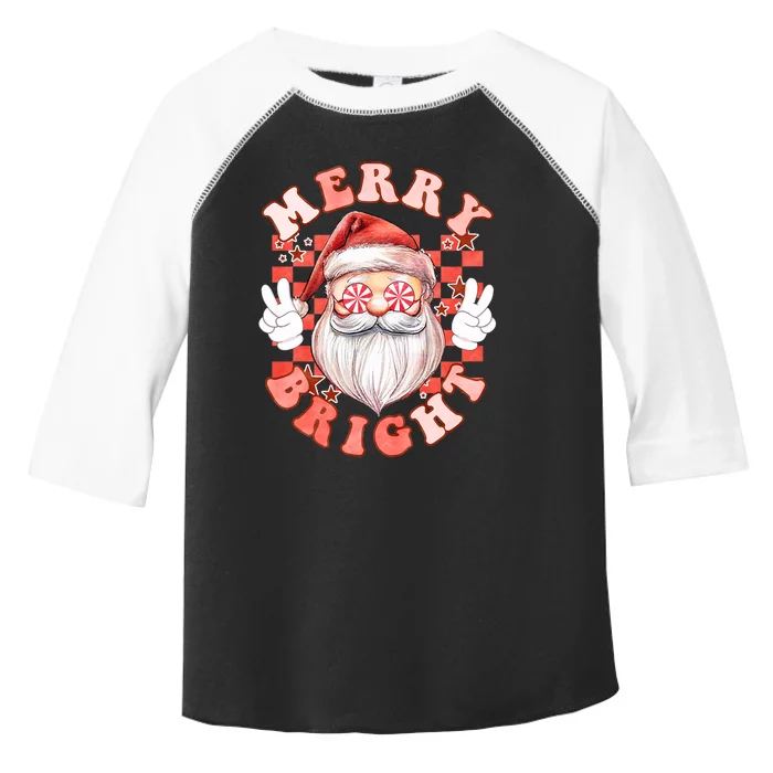 Groovy Merry And Bright Funny Santa Retro Christmas Toddler Fine Jersey T-Shirt