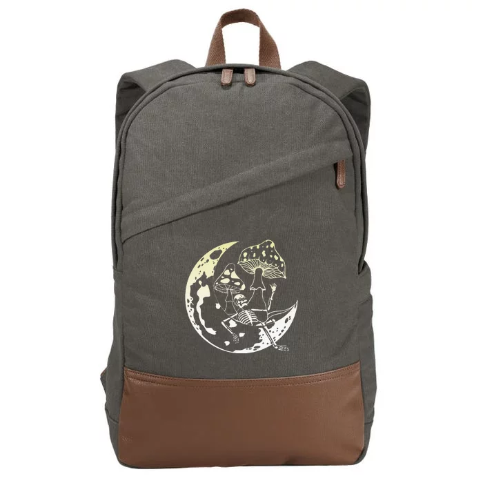 Goblincore Moon Aesthetic Mushroom Skeleton Cotton Canvas Backpack