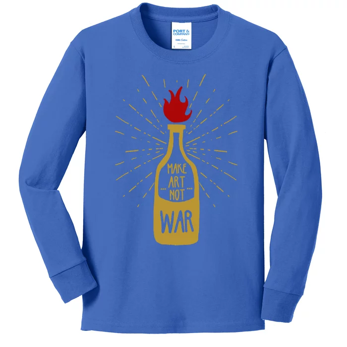 Grunge Make Art Not War Flaming Molotov Cocktail Gift Kids Long Sleeve Shirt