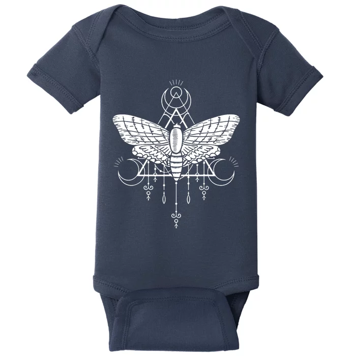 Goth Moth And Crescent Moon Creepy Baby Bodysuit