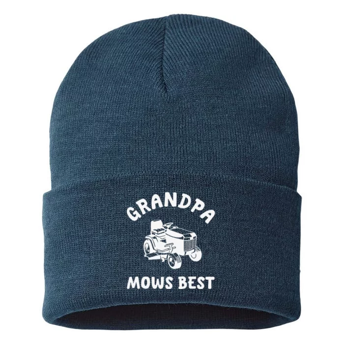 Grandpa Mows Best Lawn Mowing Mower Gardening Landscaping Sustainable Knit Beanie