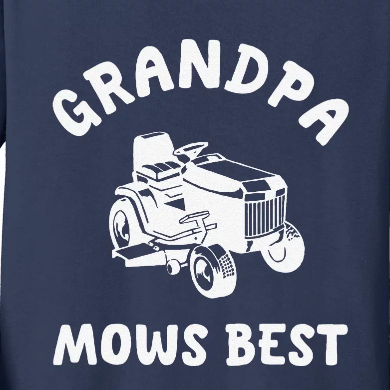 Grandpa Mows Best Lawn Mowing Mower Gardening Landscaping Kids Long Sleeve Shirt