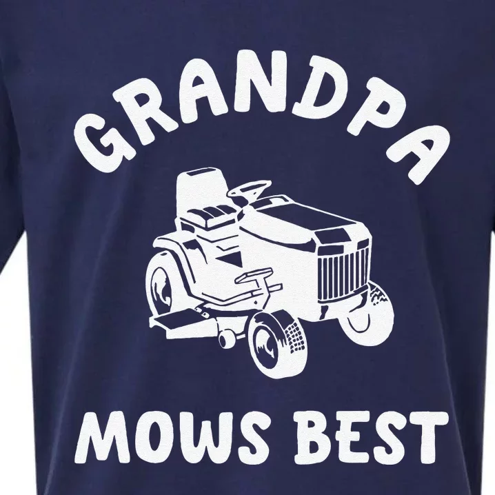 Grandpa Mows Best Lawn Mowing Mower Gardening Landscaping Sueded Cloud Jersey T-Shirt