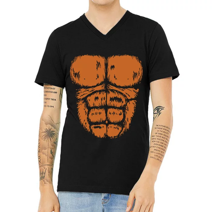 Gorilla Monkey Belly Chest Costume Diy Halloween V-Neck T-Shirt