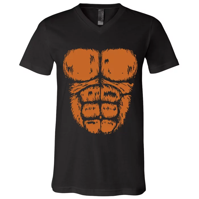 Gorilla Monkey Belly Chest Costume Diy Halloween V-Neck T-Shirt