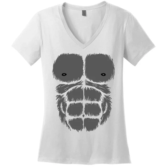 Gorilla Monkey Belly Chest Costume Diy Halloween Women's V-Neck T-Shirt