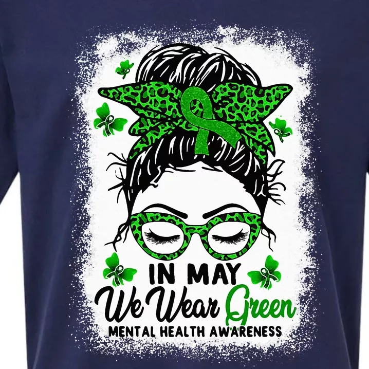 Green Messy Bun In May We Wear Green Mental Health Awareness Sueded Cloud Jersey T-Shirt