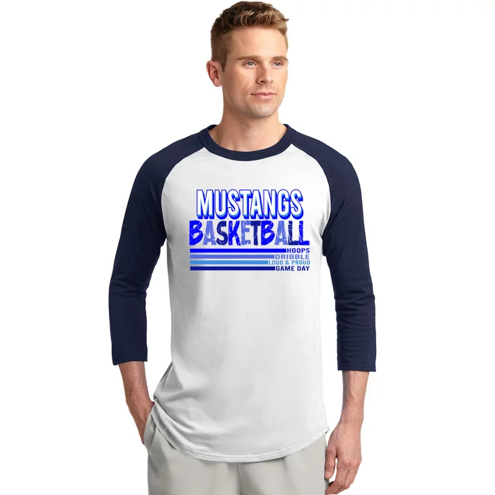 Go Mustangs Basketball Mustang School Spirit Basketball Mom Gift Baseball Sleeve Shirt