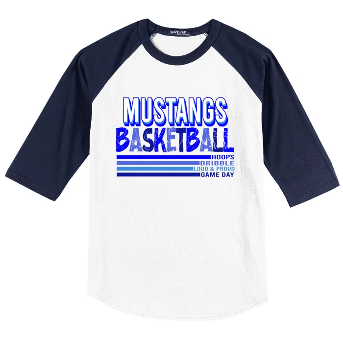 Go Mustangs Basketball Mustang School Spirit Basketball Mom Gift Baseball Sleeve Shirt