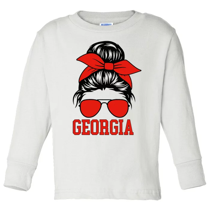 Georgia Messy Bun Varsity Toddler Long Sleeve Shirt