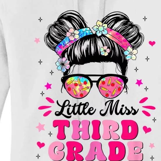 Groovy Messy Bun Little Miss Third Grade First Day Of School Women's Pullover Hoodie