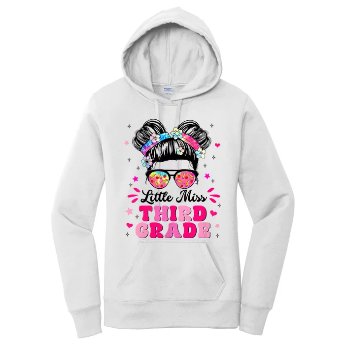 Groovy Messy Bun Little Miss Third Grade First Day Of School Women's Pullover Hoodie