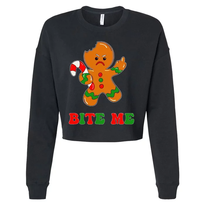 Gingerbread Man Bite Me Christmas Cookie Costume Cropped Pullover Crew