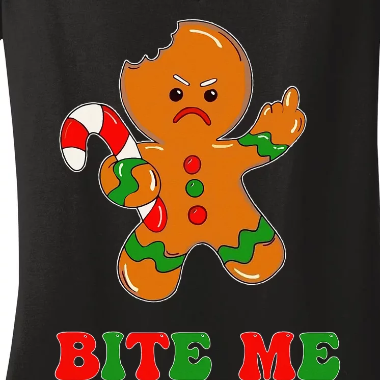 Gingerbread Man Bite Me Christmas Cookie Costume Women's V-Neck T-Shirt