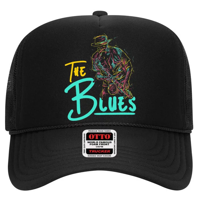 Guitarist Musician Blues Guitar Vintage Blues Music Lover High Crown Mesh Trucker Hat