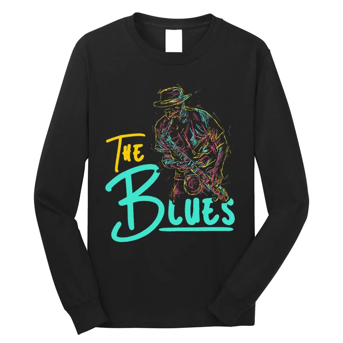 Guitarist Musician Blues Guitar Vintage Blues Music Lover Long Sleeve Shirt