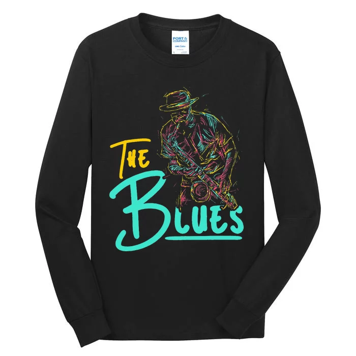 Guitarist Musician Blues Guitar Vintage Blues Music Lover Tall Long Sleeve T-Shirt