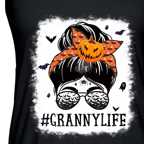 Granny Messy Bun Spooky Pumpkin Grandma Halloween Costume Ladies Essential Flowy Tank