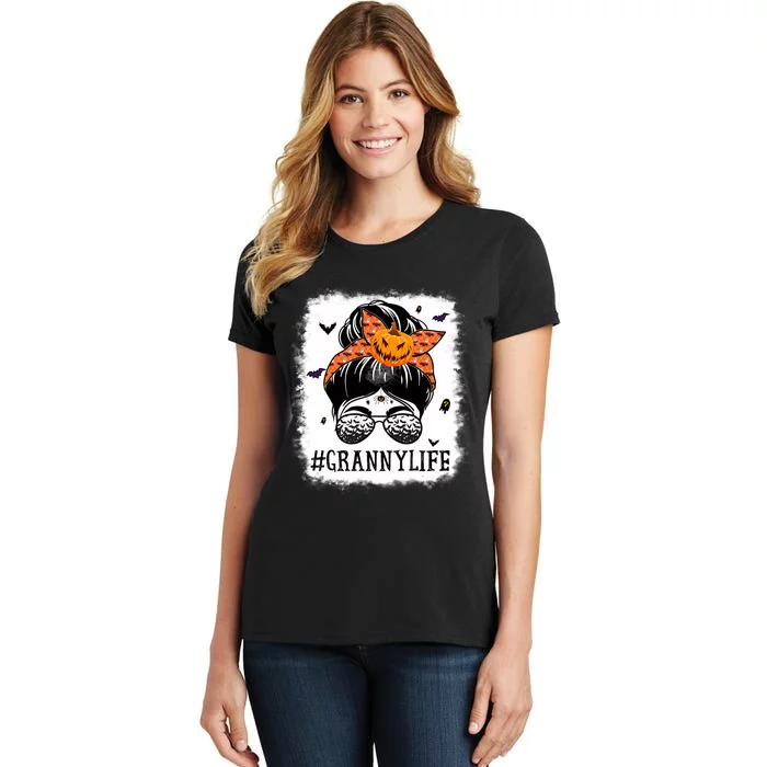 Granny Messy Bun Spooky Pumpkin Grandma Halloween Costume Women's T-Shirt