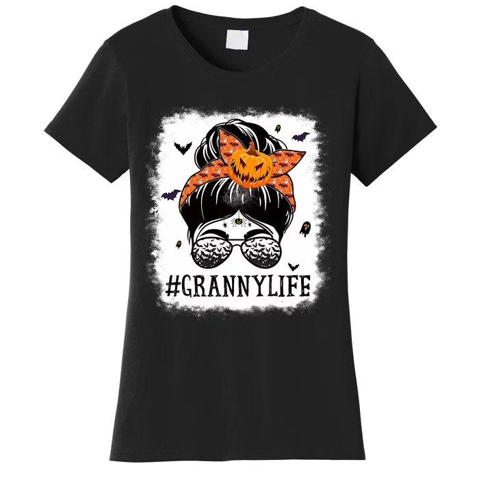 Granny Messy Bun Spooky Pumpkin Grandma Halloween Costume Women's T-Shirt