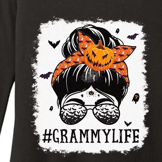 Grammy Messy Bun Spooky Pumpkin Grandma Halloween Costume Womens CVC Long Sleeve Shirt