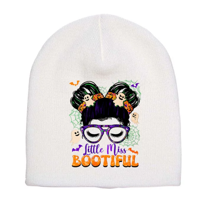 Groovy Messy Bun Bootiful Halloween Boo Ghost Girl Short Acrylic Beanie