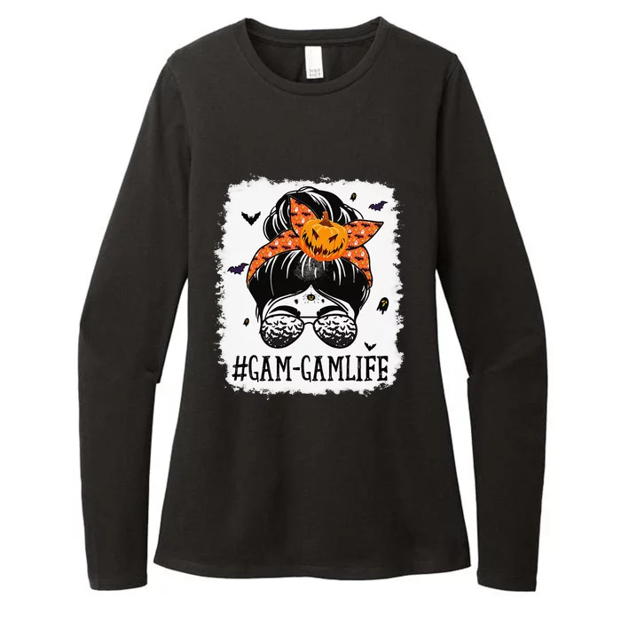 GamGam Messy Bun Spooky Pumpkin Grandma Halloween Womens CVC Long Sleeve Shirt