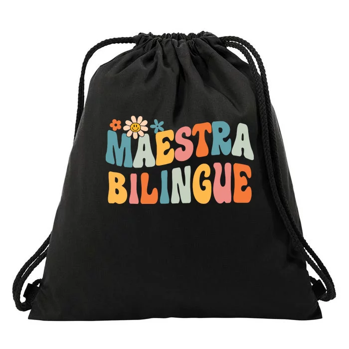 Groovy Maestra Bilingue Spanish Teacher Retro Drawstring Bag