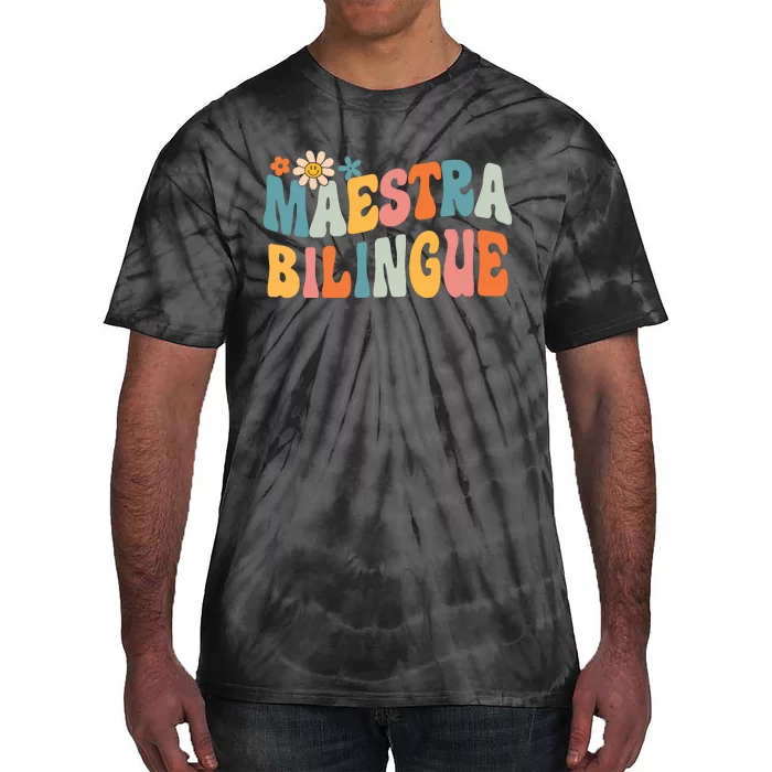 Groovy Maestra Bilingue Spanish Teacher Retro Tie-Dye T-Shirt