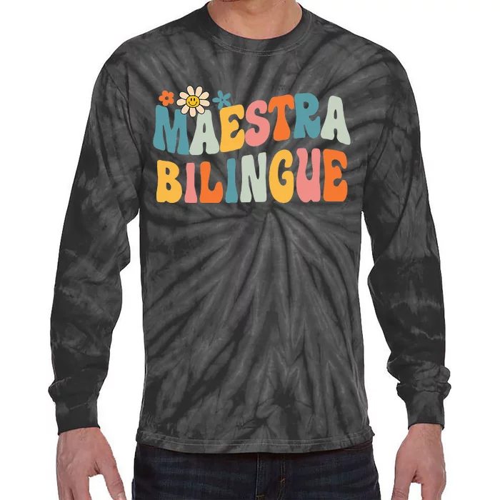 Groovy Maestra Bilingue Spanish Teacher Retro Tie-Dye Long Sleeve Shirt