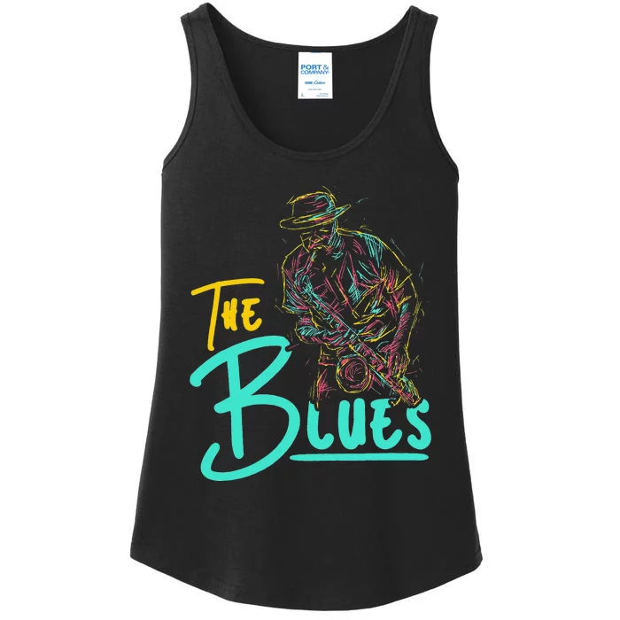 Guitarist Musician Blues Guitar Vintage Blues Music Lover Ladies Essential Tank