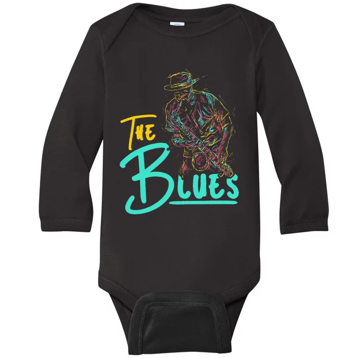 Guitarist Musician Blues Guitar Vintage Blues Music Lover Baby Long Sleeve Bodysuit