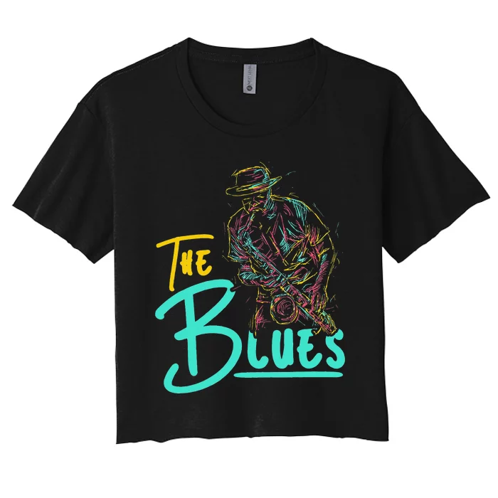 Guitarist Musician Blues Guitar Vintage Blues Music Lover Women's Crop Top Tee