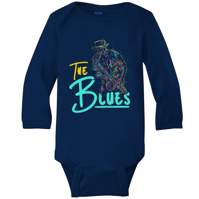 Guitarist Musician Blues Guitar Vintage Blues Music Lover Baby Long Sleeve Bodysuit