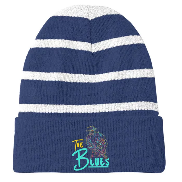 Guitarist Musician Blues Guitar Vintage Blues Music Lover Striped Beanie with Solid Band