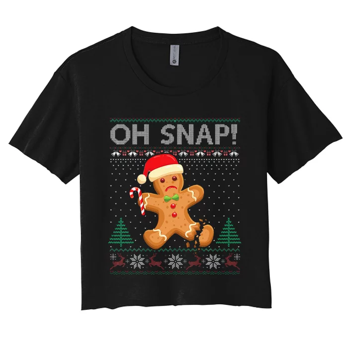 Gingerbread Man Cookie Ugly Sweater Oh Snap Christmas Women's Crop Top Tee