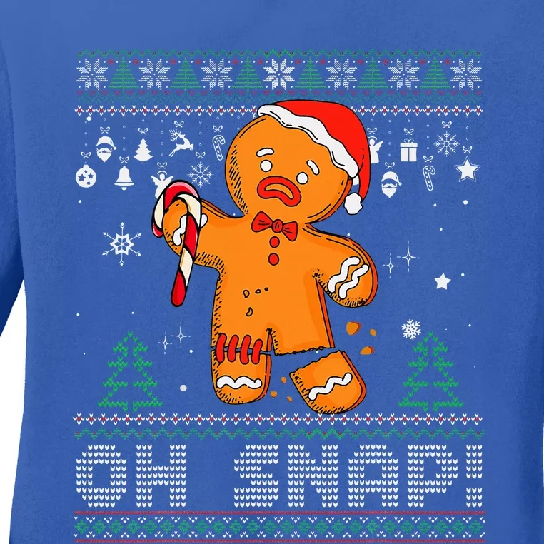 Gingerbread Man Cookie Ugly Sweater Oh Snap Christmas Ladies Long Sleeve Shirt